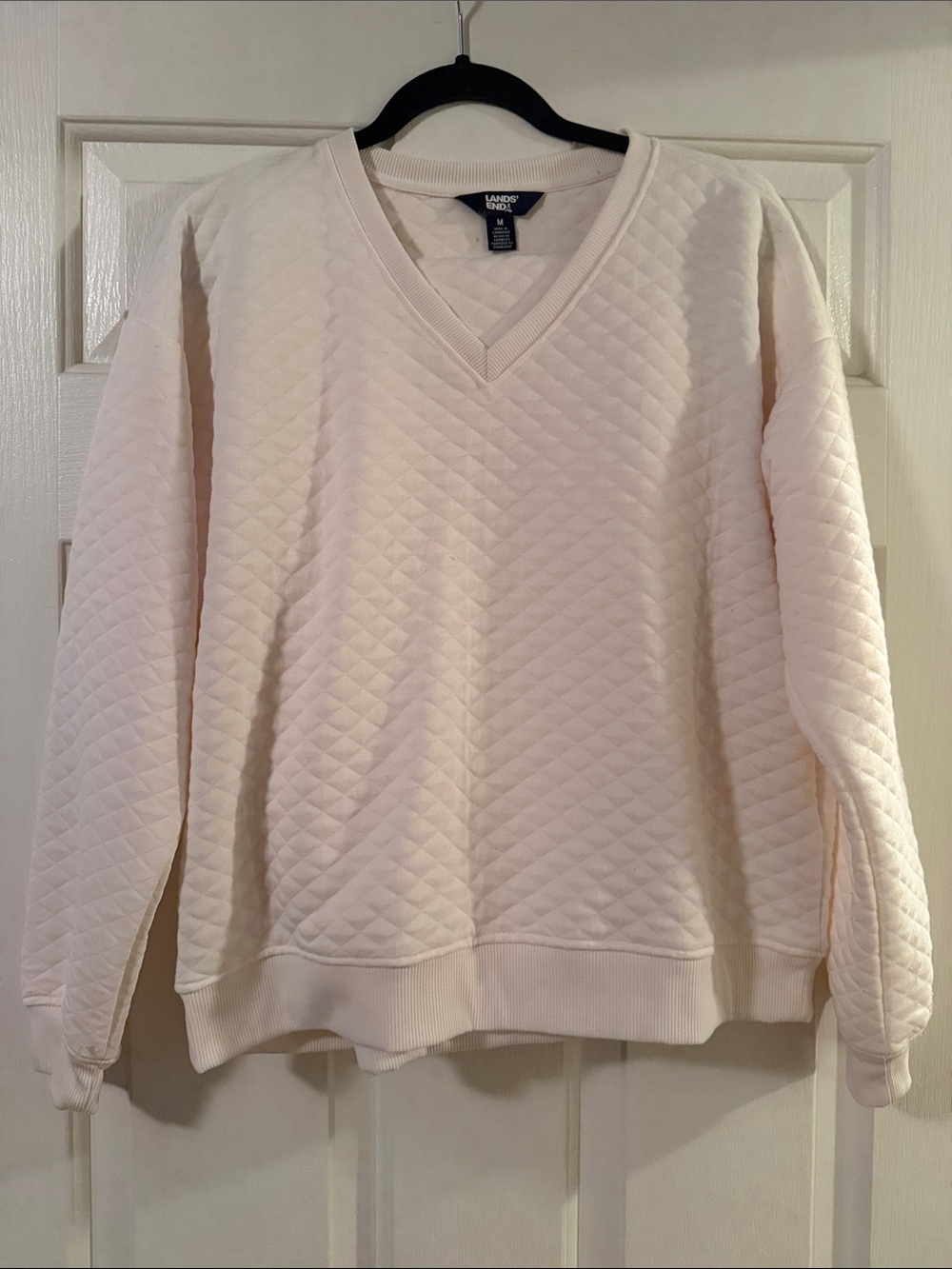 Lands' End Women's Quilted V-Neck Sweater - Cream